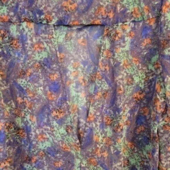 BCBG Generation Sheer Multicolor Water Color Cut Out Back High Low Blouse - Picture 8 of 9